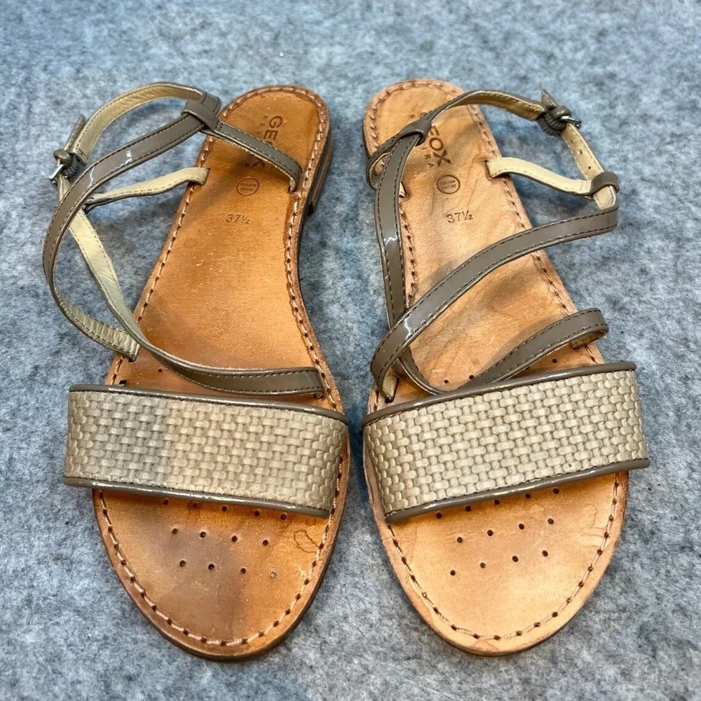 Geox Leather Sandals Strappy Woven‎ Detail Casual Summer Shoes Size 37.5